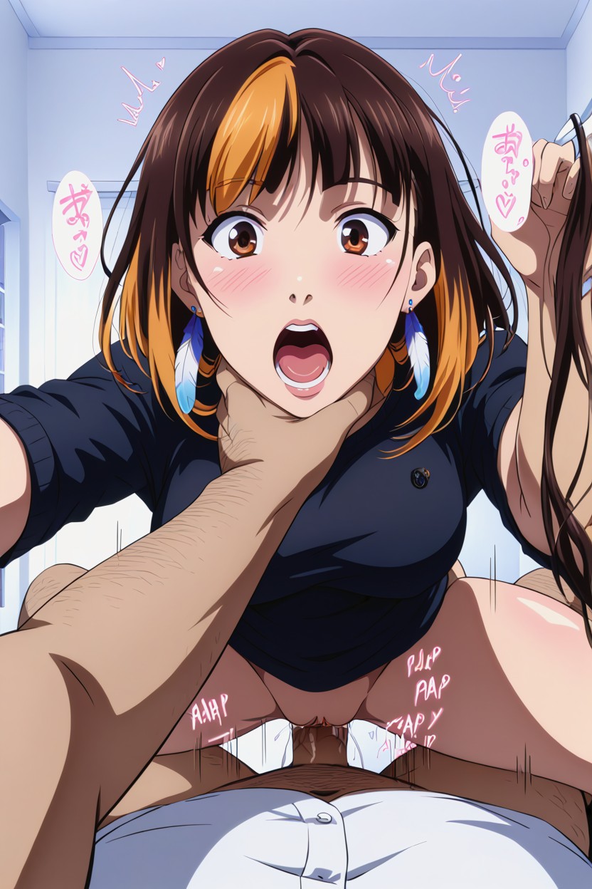 Dark Brown Hair With Light Brown Highlights, Pov From Fat Man, Surprised AI Porn