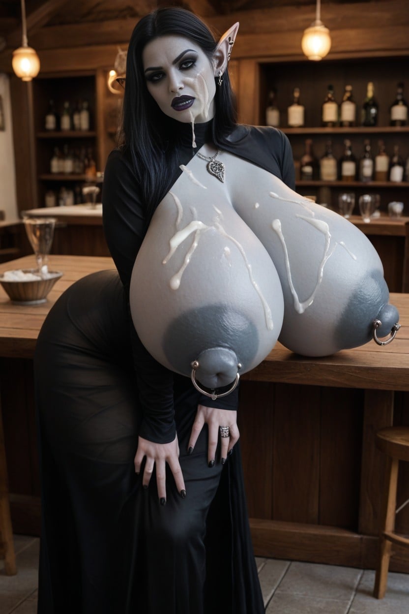Dark Lipstick, Horny, Underboob AI Porn