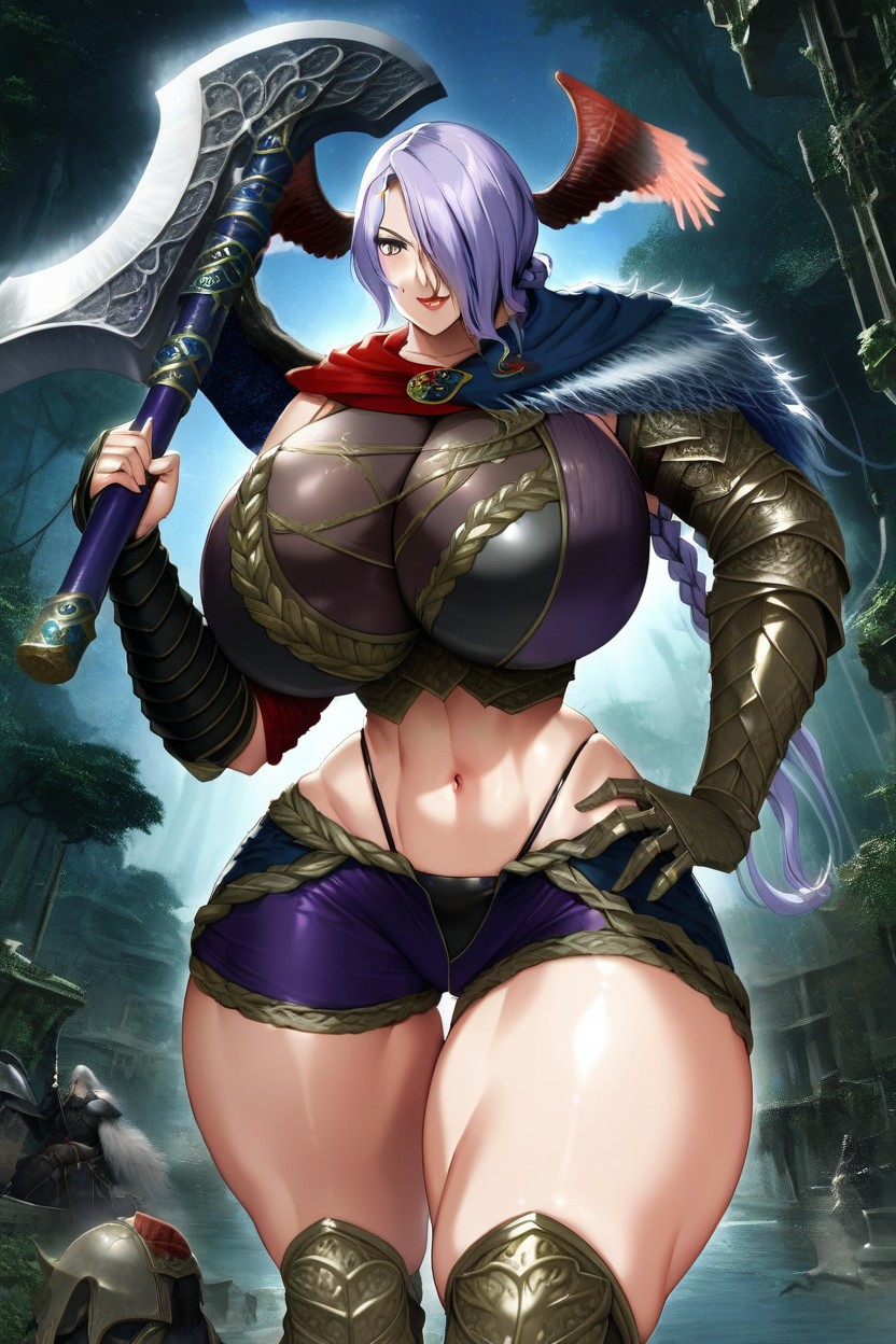 Red Lipstick, Multicolor Hair Red Hair With Black Hair, Dark Brown Skin Hentai AI Porn