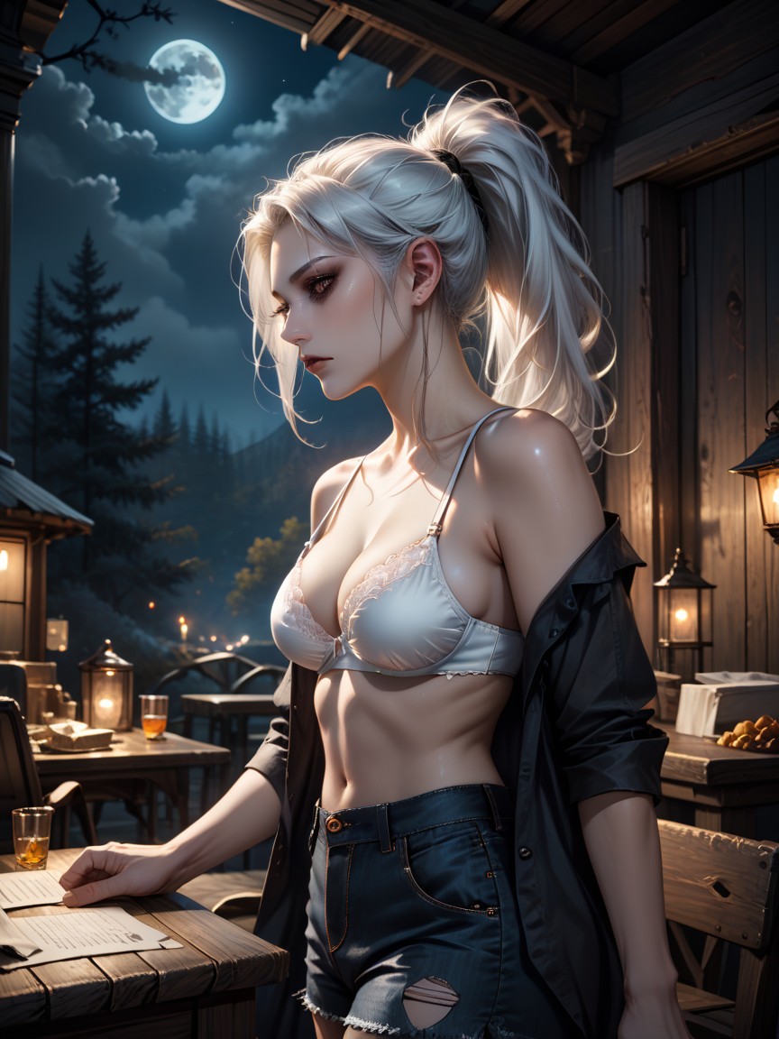 Very Basic Looking Man, Dark Scenery, White Hair Hentai AI Porn