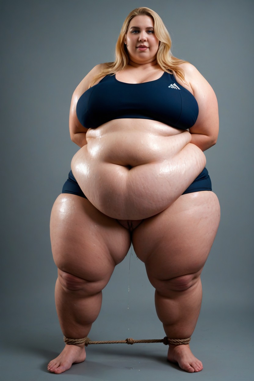 Morbidly Obese, Fat Rolls On Back, Hogtied BBW AI Porn