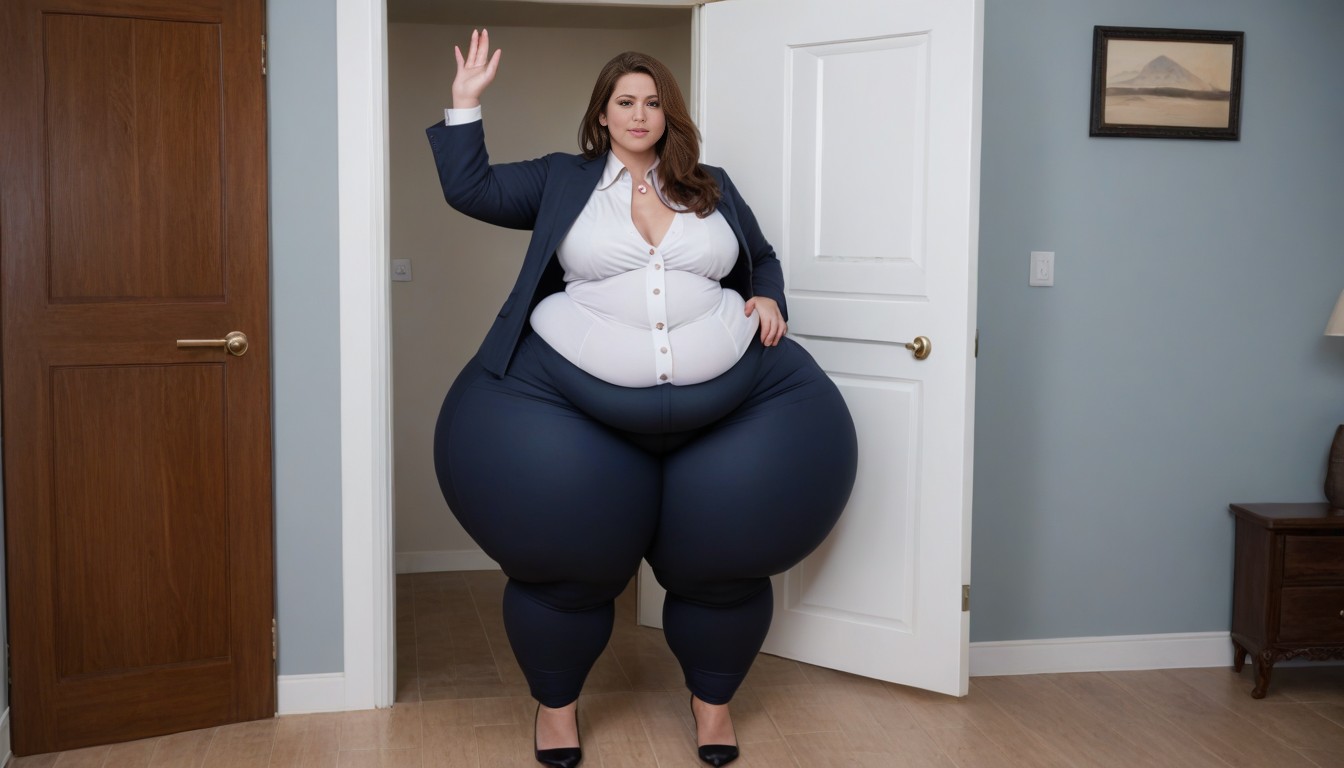 Extremely Tight Suit Jacket Tearing At Buttons, Brown Eyes, Wider AI Porn