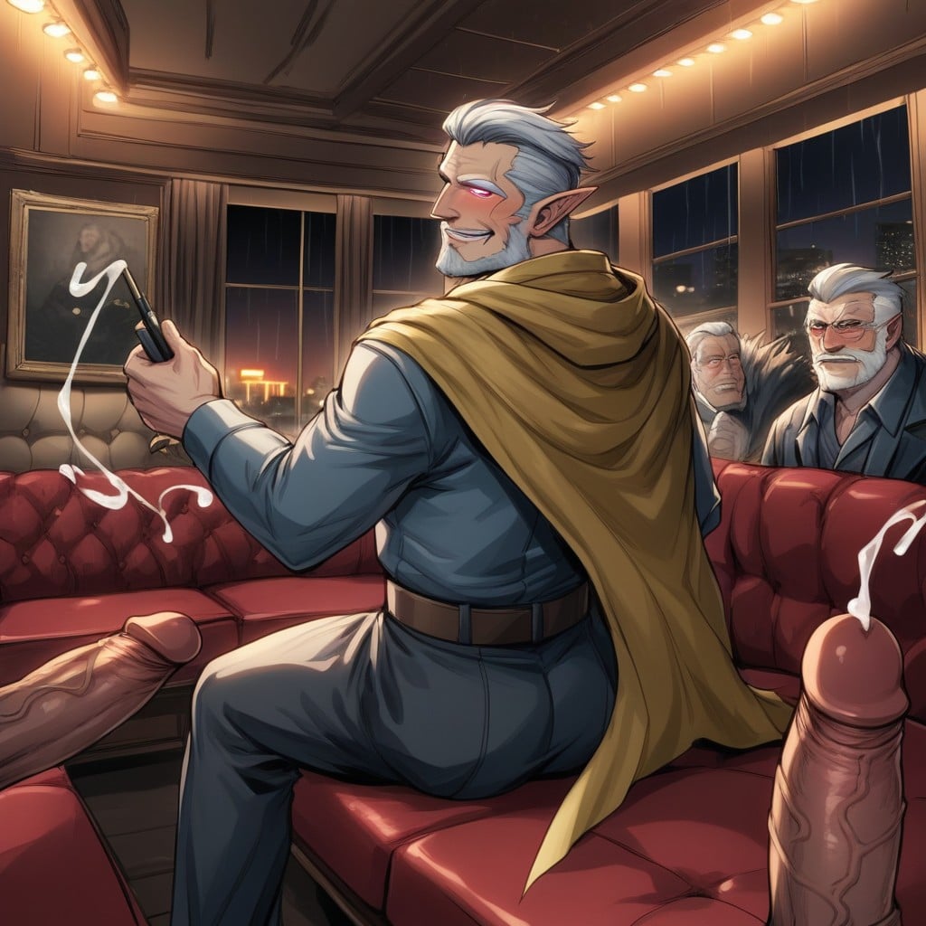 Elf Ears, On A Red Retro Greaselightning Earlys ’scantina Comfy Looking Homy Couch, Gang Bang AI Gay Porn