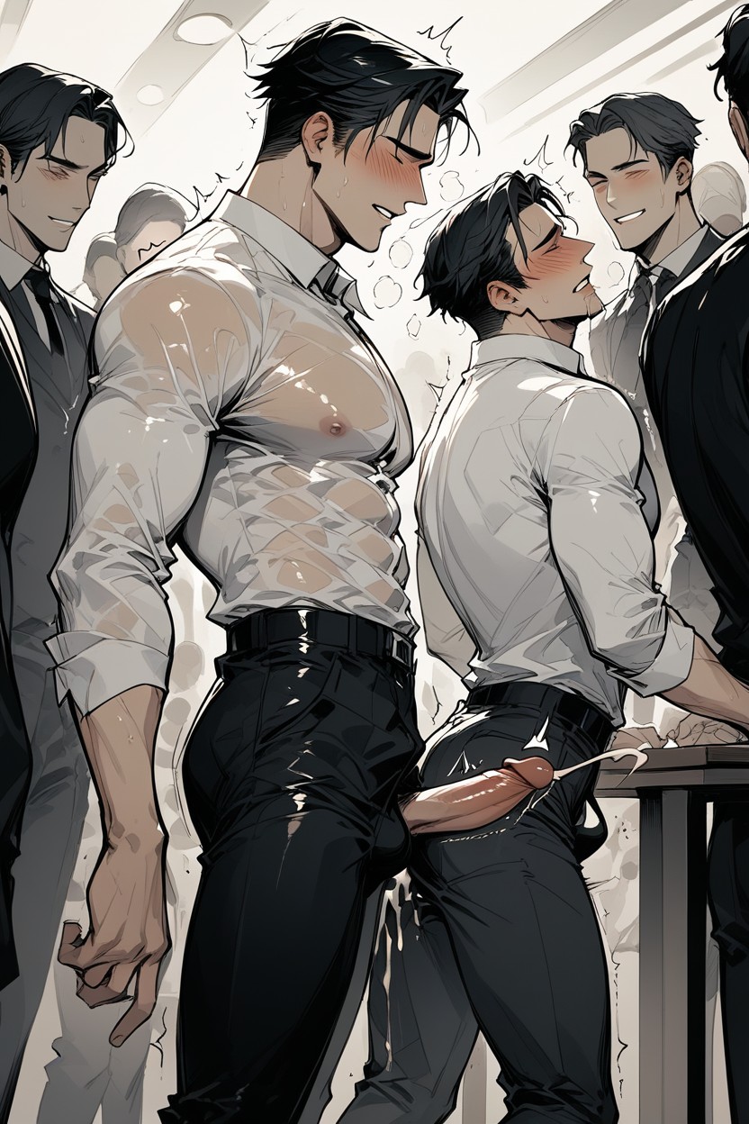 Handsome, Drooling Cum, Fair-skinned AI Gay Porn