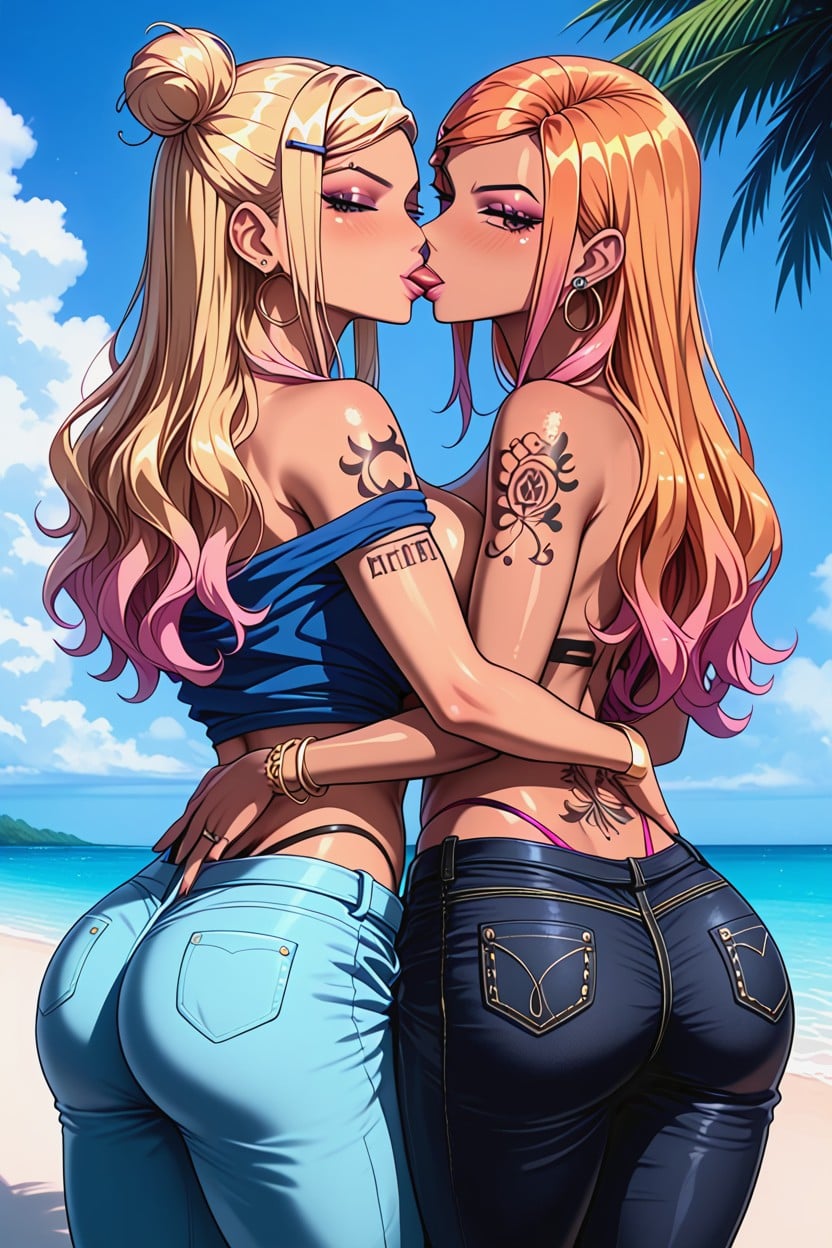 Lesbian Kissing, 18+, Large Ass Hentai AI Porn