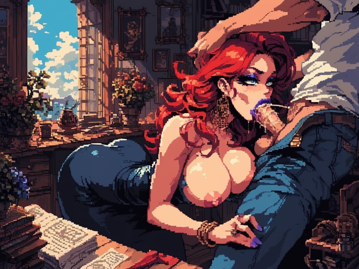 Simple Office, Breasts Busting Out, Red Hair AI Porn