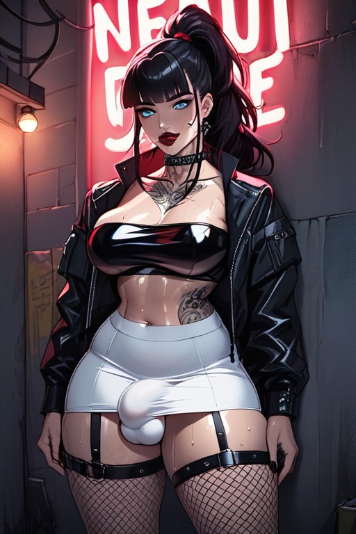 Dark Alley, Futanari, Oiled Body Hentai AI Porn