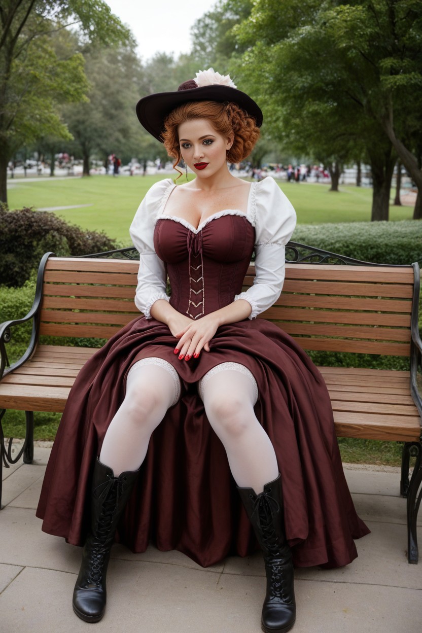 Pale Skin, Red Lipstick, In Park AI Porn