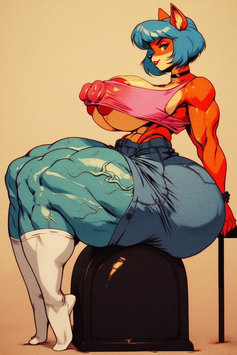 Fit, Yandere Look, Frilly Blue Skirt AI Porn