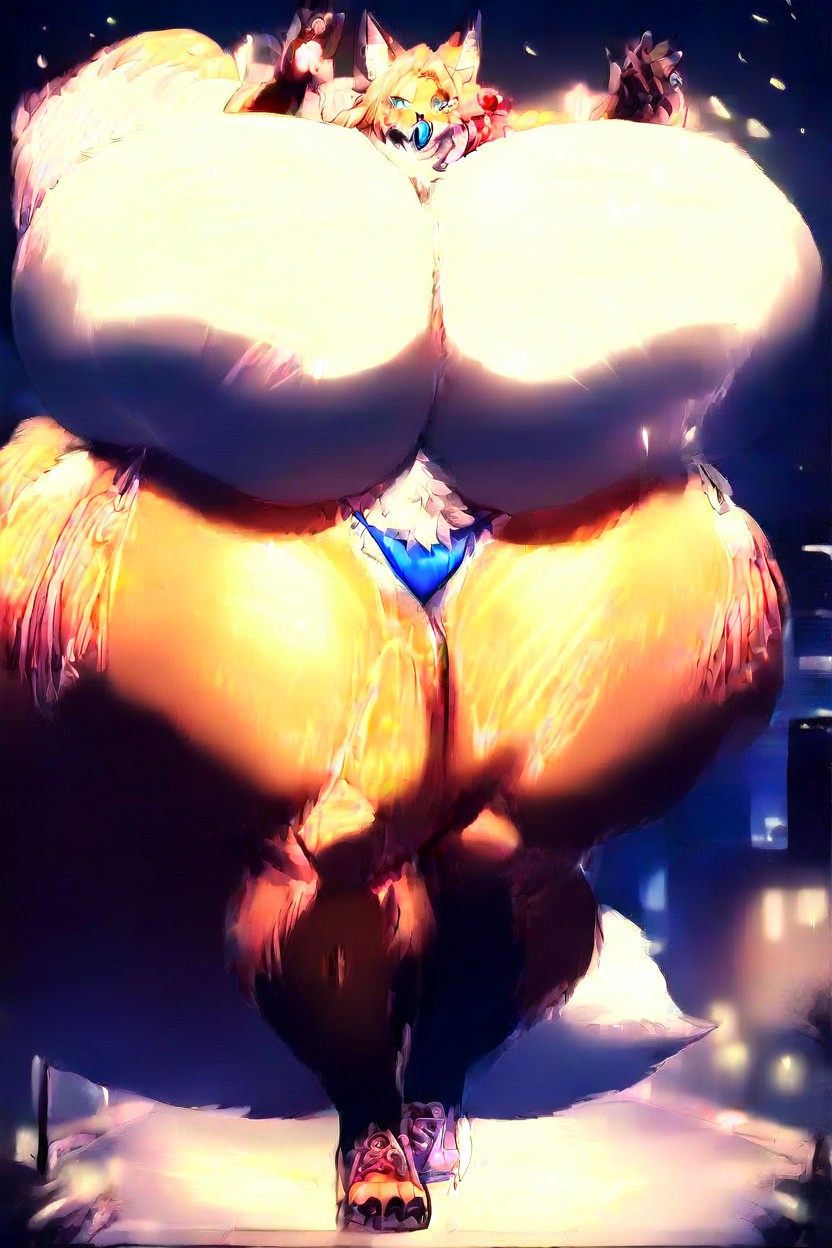 Blue Bikini, Tongue Out, Extremely Horny Furry AI Porn