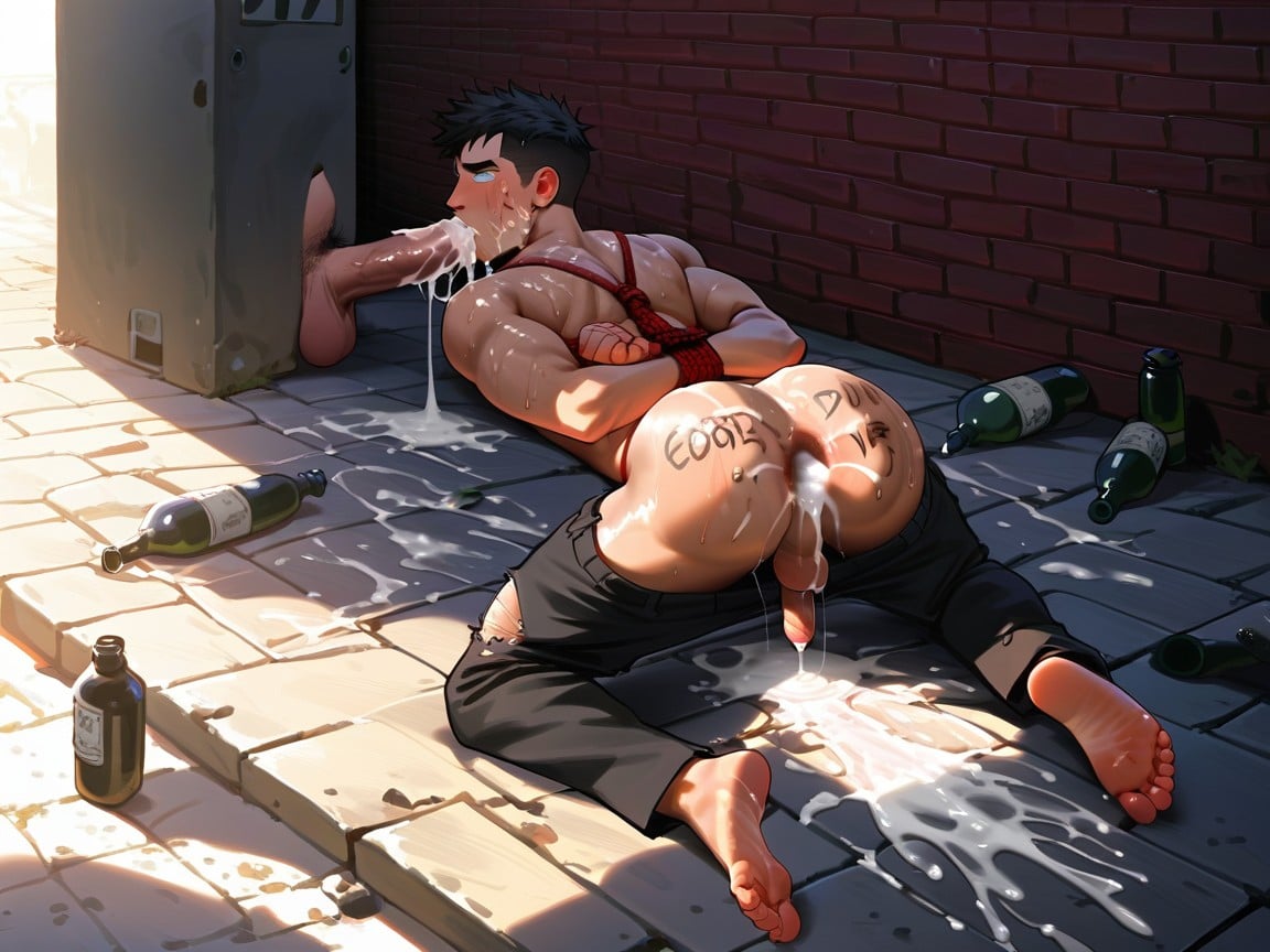 Cocks Of Different Shapes And Sizes, Alley, Covered In Cum AI Gay Porn