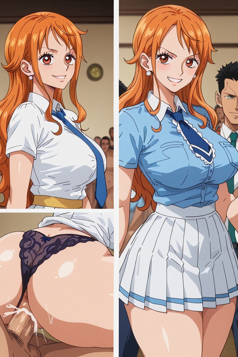Gang Bang, Cumshot, Shirt And Skirt Are Not Connected Hentai AI Porn