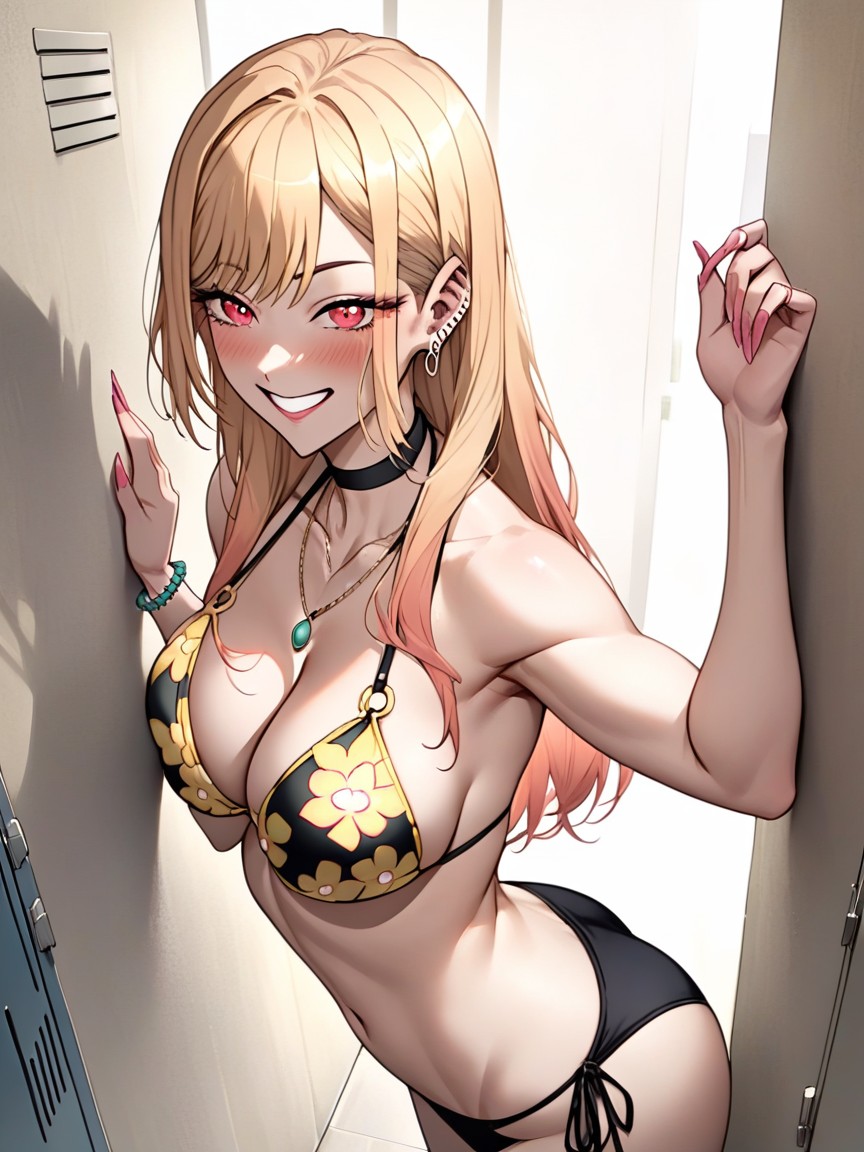 Leaning Against Wall, Locker Room, Laughing Hentai AI Porn