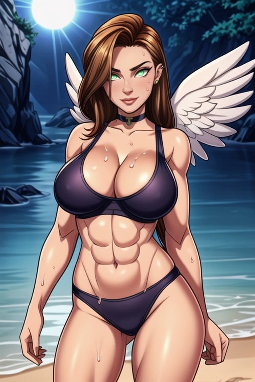 Very Muscular Woman, Pale White Skin Like Milk, Golden Long Hair Hentai AI Porn