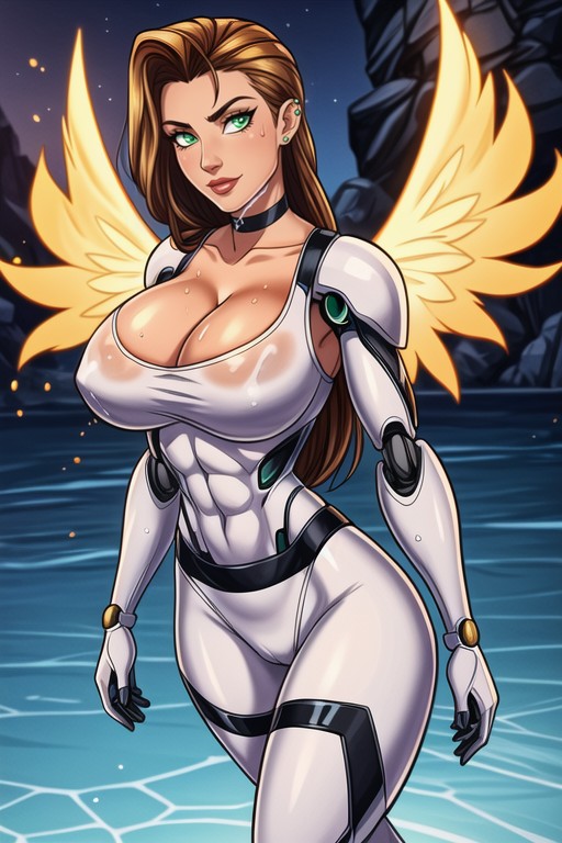 Wasp Waist, Green Eyes, Long Slicked Hair Hentai AI Porn