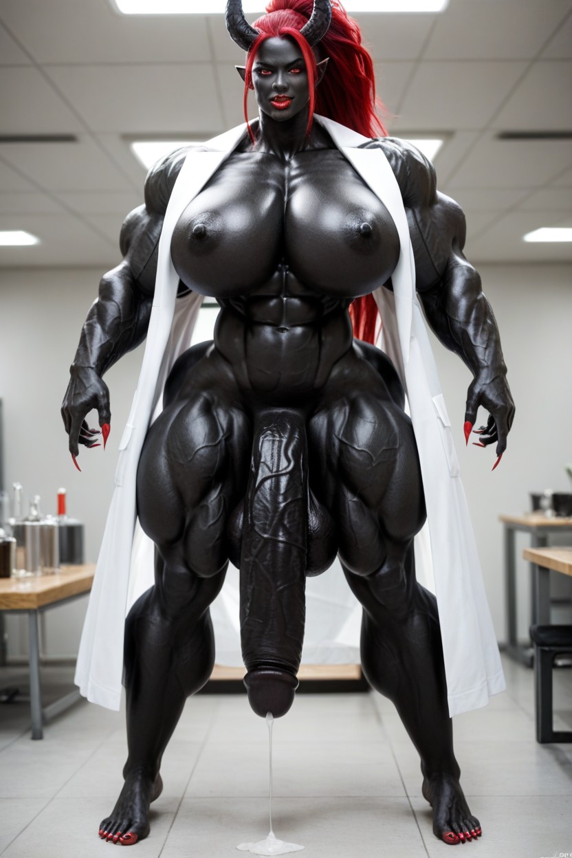 Hyper Black Cock Growth, Laboratory, Full Body View Shemale AI Porn