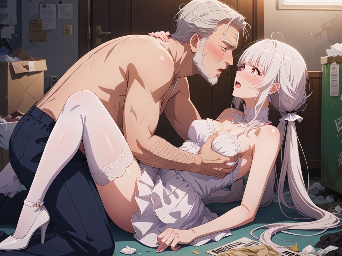 Wide Eyes, Gross Fat Hairy Ugly Japanese Man, Greasy Messy Hair Man Hentai AI Porn