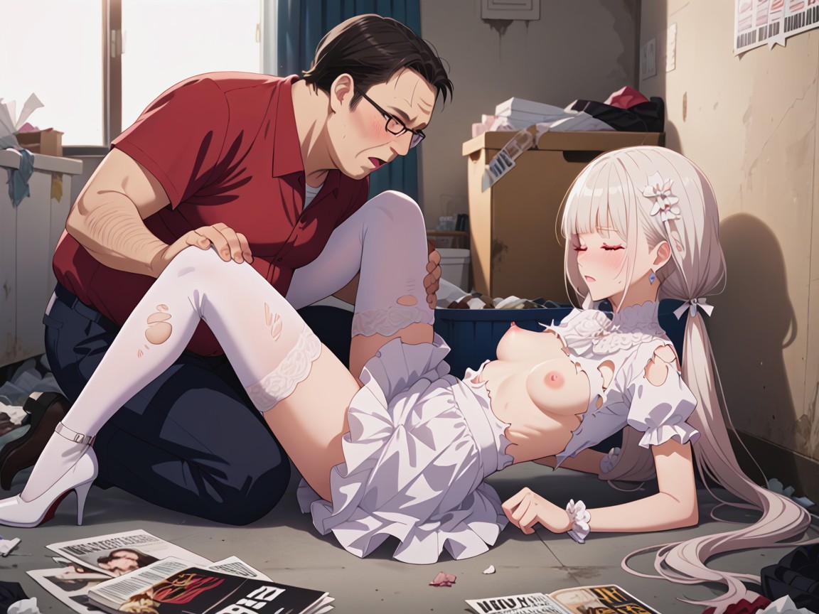Trash, Woman Being Pushed Down Onto Her Back, Grab Her Arm Hentai AI Porn