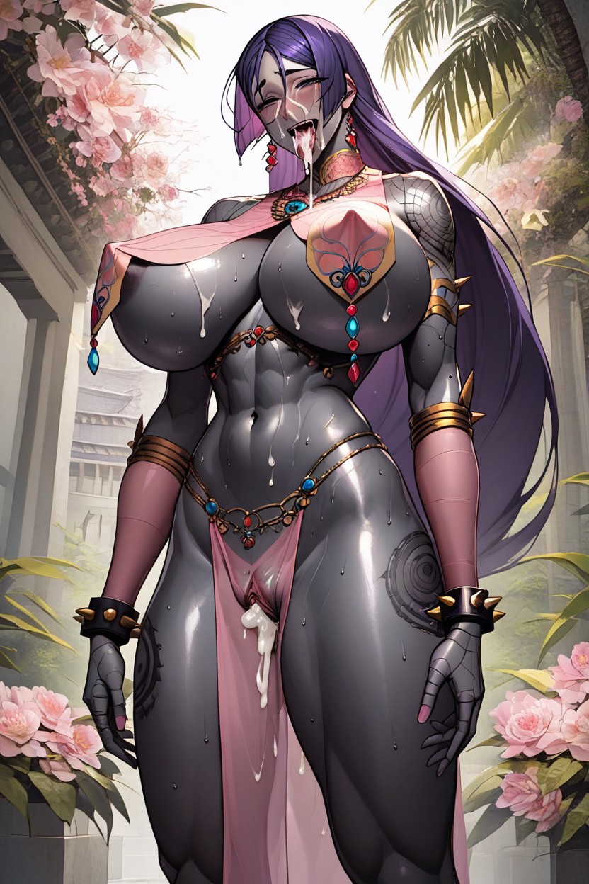 Spiked Bracelet, Metallic Black Body With Spiderweb Tattooes, Flower And Spiderwebs Glowing Tattooed Whole Body Hentai AI Porn