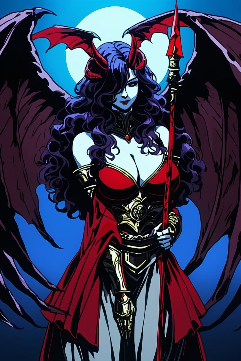 Hourglass Figure, Long Demon Head Wings, Holding Spear Hentai AI Porn