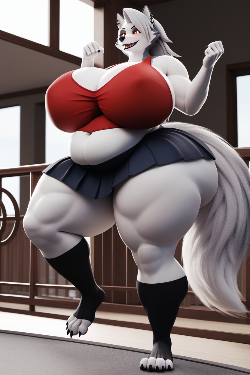 Fat, Kick Pose, Navel Exposed Furry AI Porn
