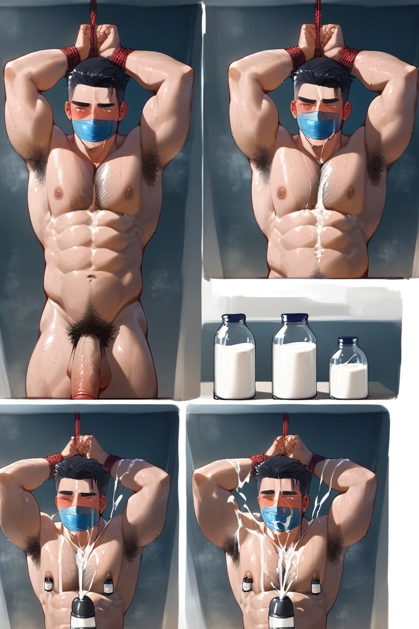 Multiple Panels, Hyper Hairy Armpit, Hogtie Bondage AI Gay Porn