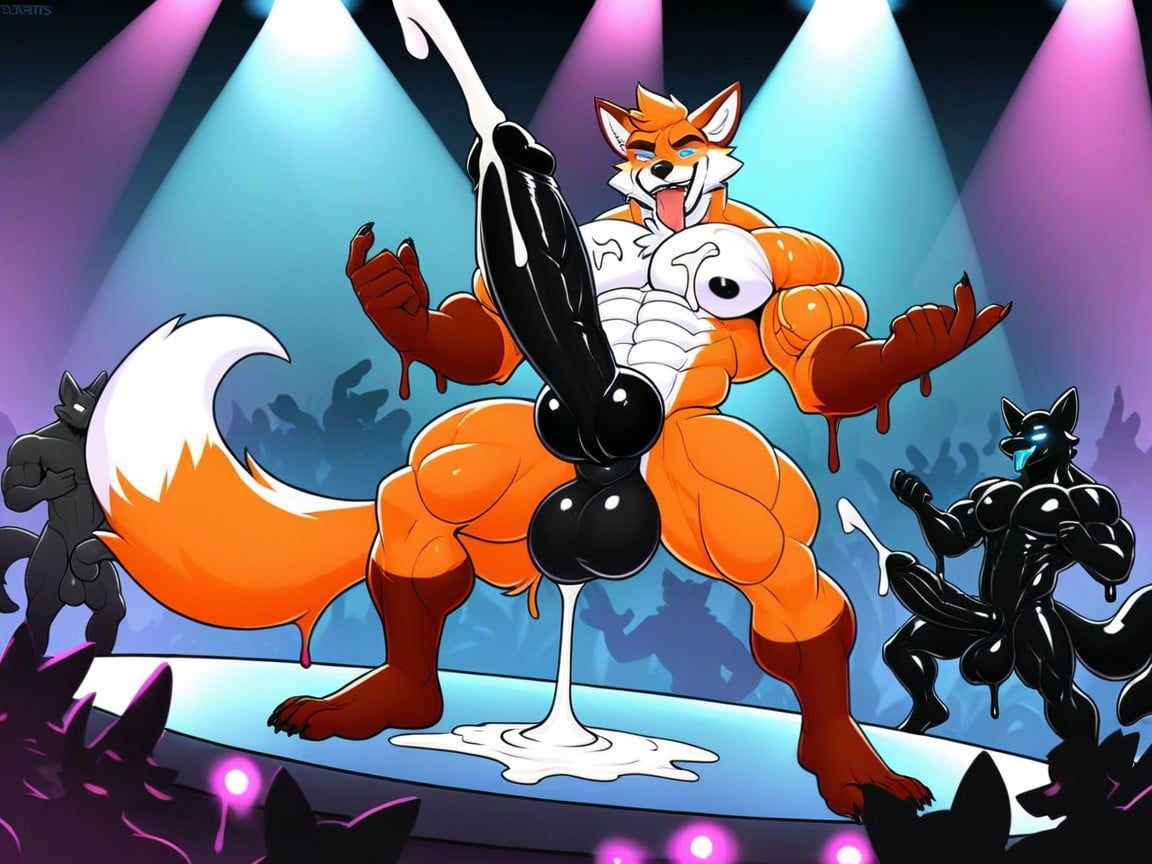 Large Muscular Fox, Orgasm Face, Rave Furry AI Porn