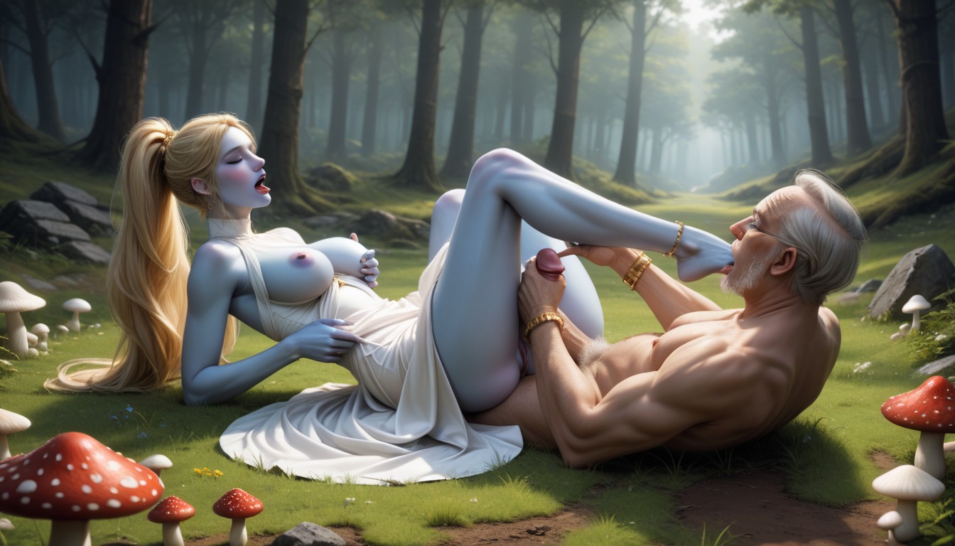 Many Big Mushrooms In Grass, Grabbing Breasts, Fairy AI Porn