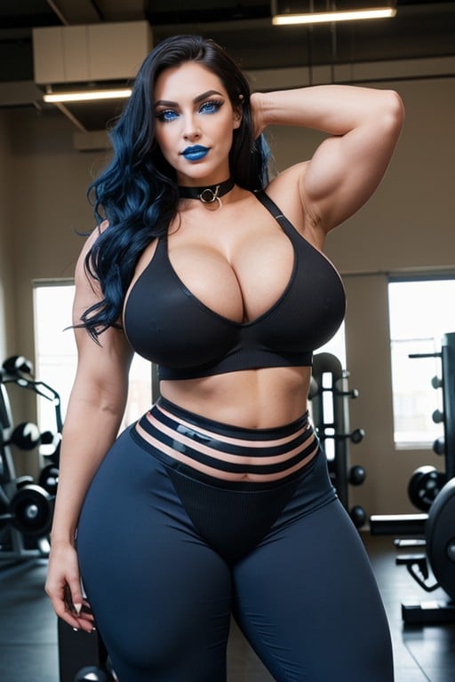 Full Body, Horizontal Stripped Gym Top, Extremely Muscular Abs AI Porn
