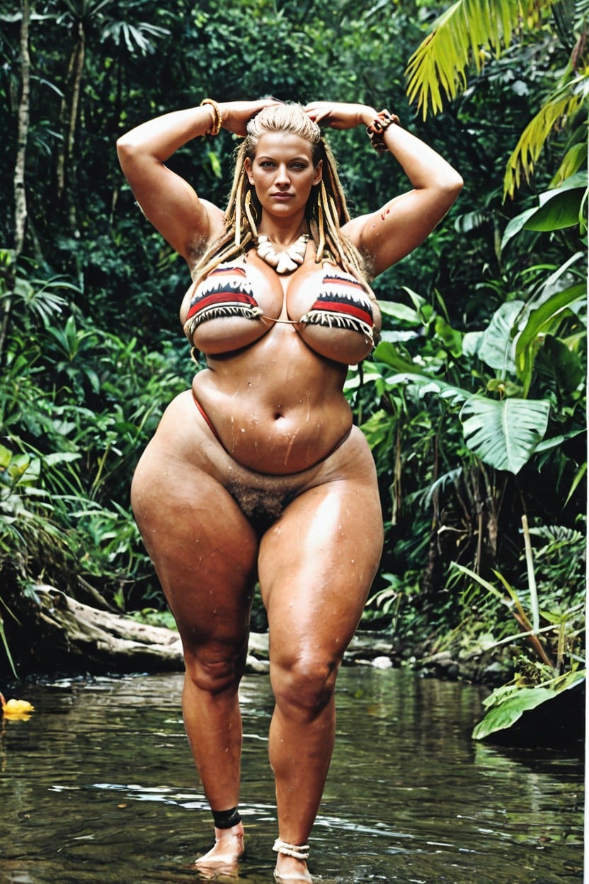 Massive Hyper Ass, Fur Bikini Made Of Pelt And Bone, Hairy Armpits AI Porn