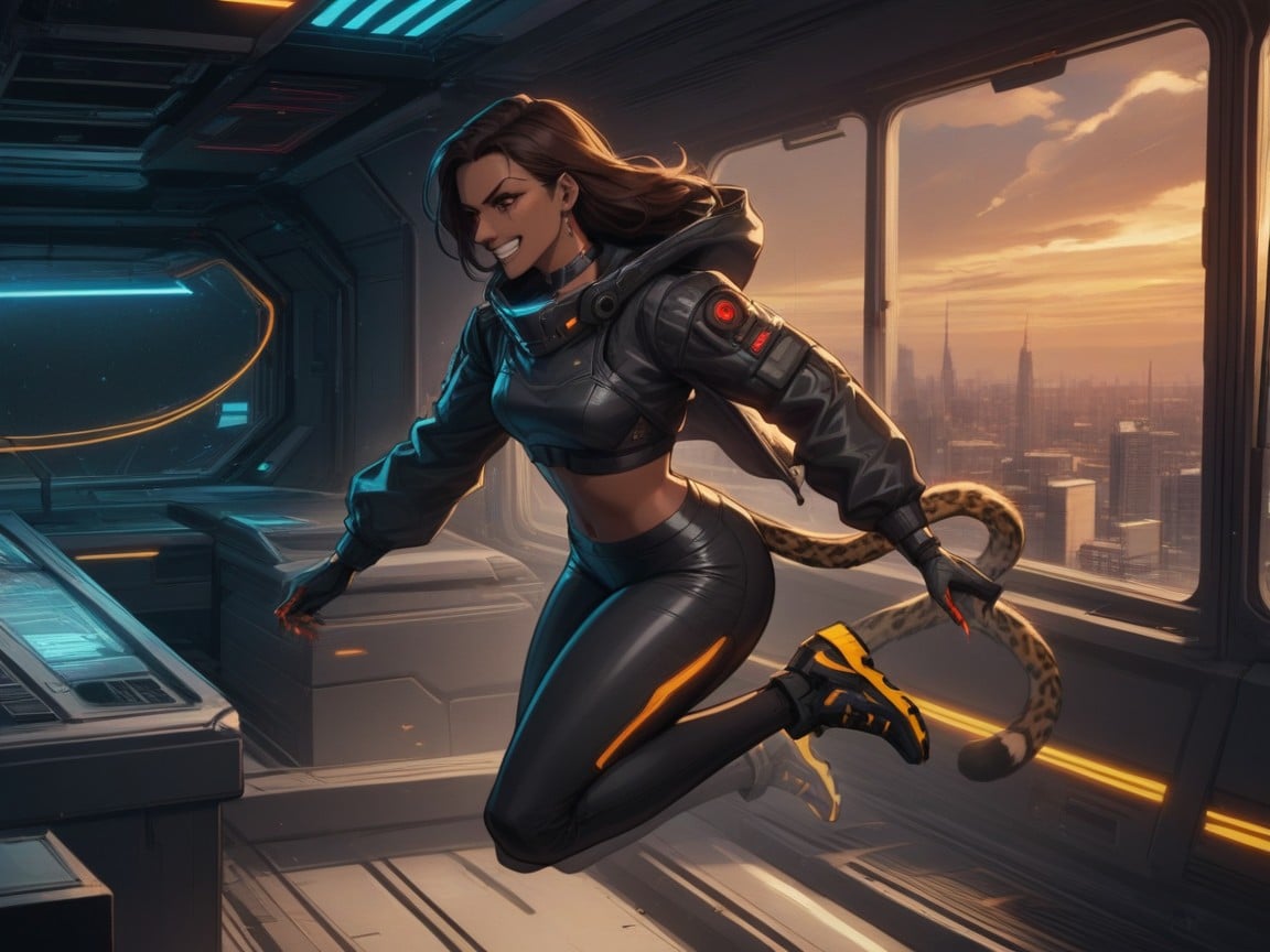 Side View, Angry, Light Cybernetic Armor Latina AI Porn