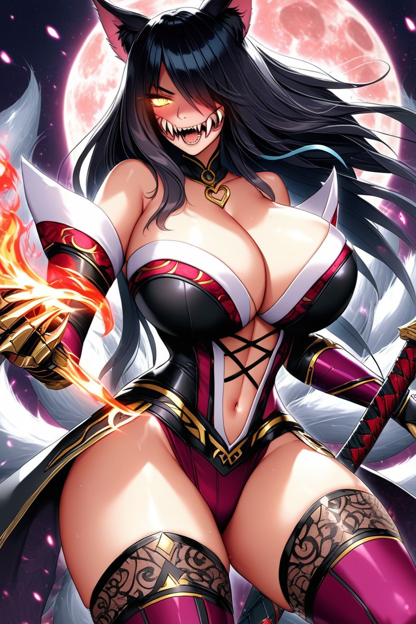 Hair Covering One Eye, Felicia From Darkstalkers, "ahri From League Of Legends" Hentai AI Porn