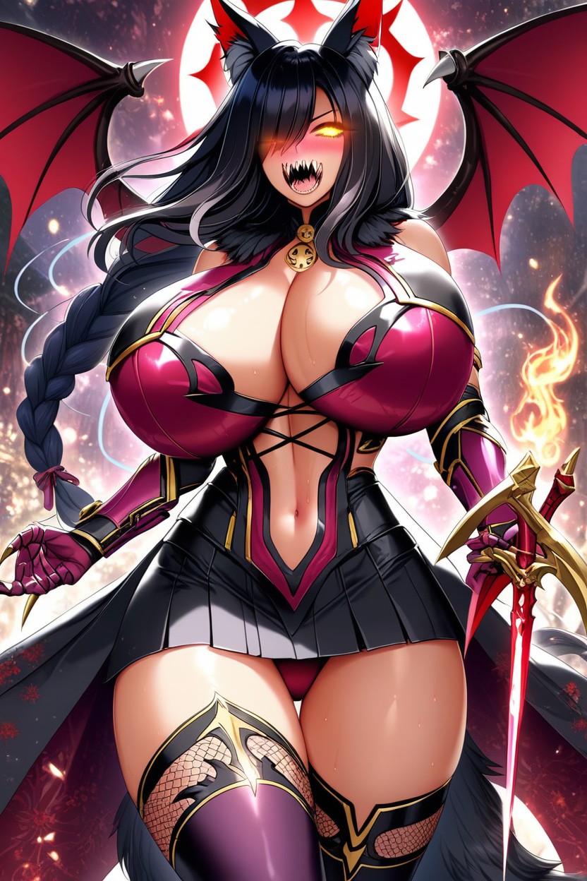 Dark Brown Skin, Felicia From Darkstalkers, Hair Covering One Eye Hentai AI Porn