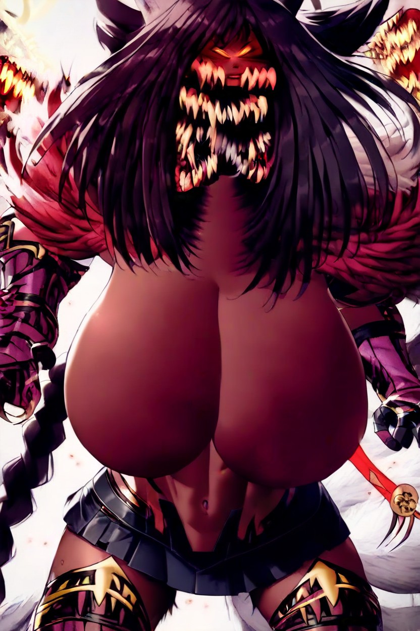 Black Armor Gauntlets, Glowing Eyes, Holding Axe In Left Hand Hentai AI Porn