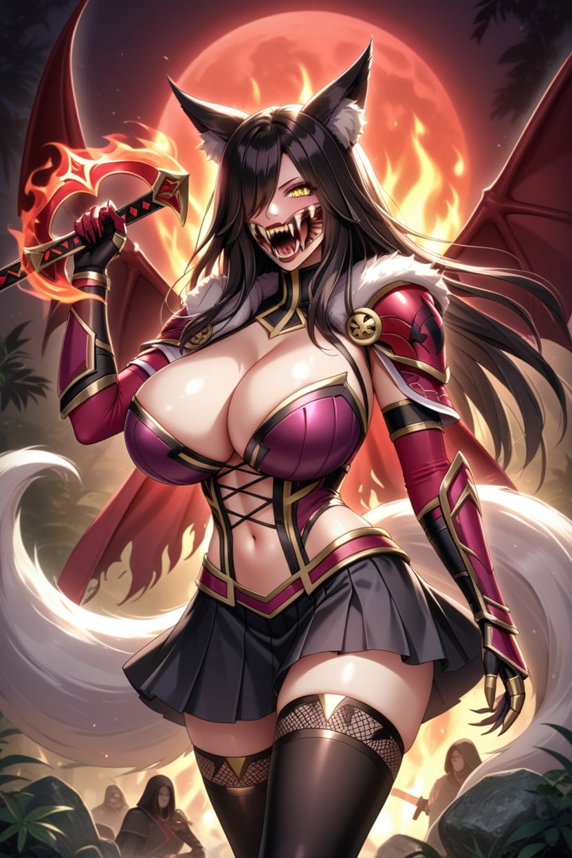 Yellow Eyes, Huge Ass, Holding Axe In Left Hand Hentai AI Porn