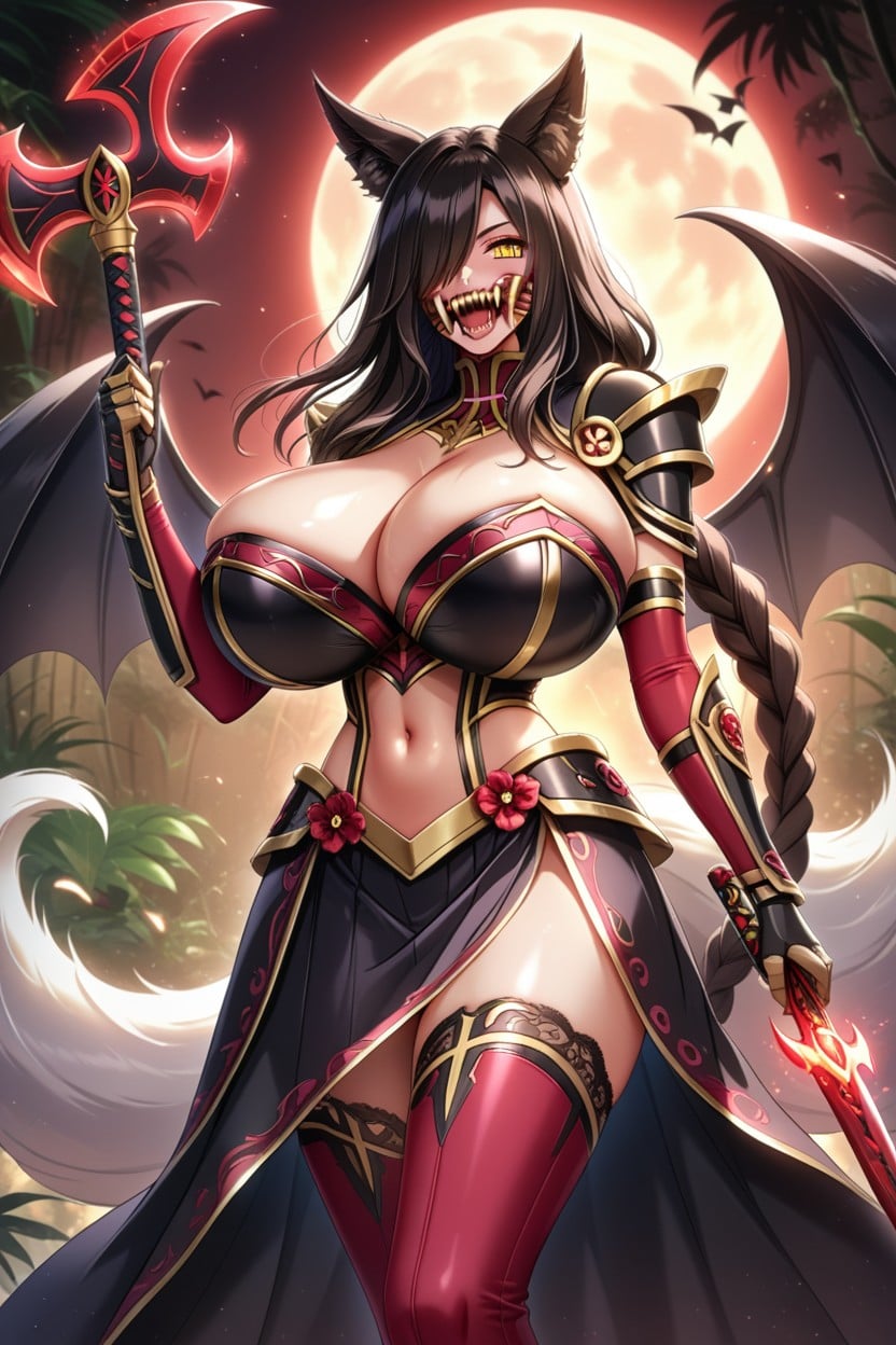 Huge Fluffy Fox Ears, Armor, Long Braided Ponytail Hentai AI Porn