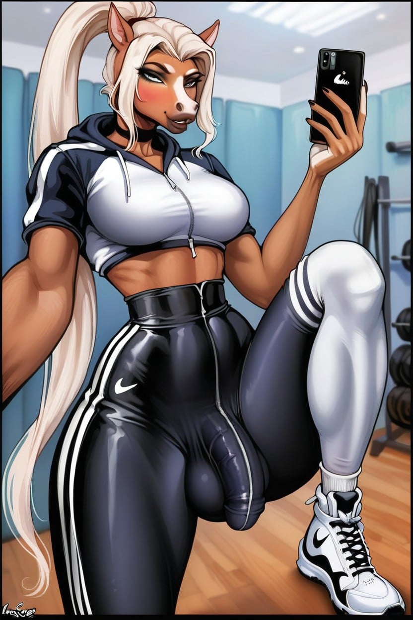 Sexy, Medium Round Breasts, Tan Skin Furry AI Porn