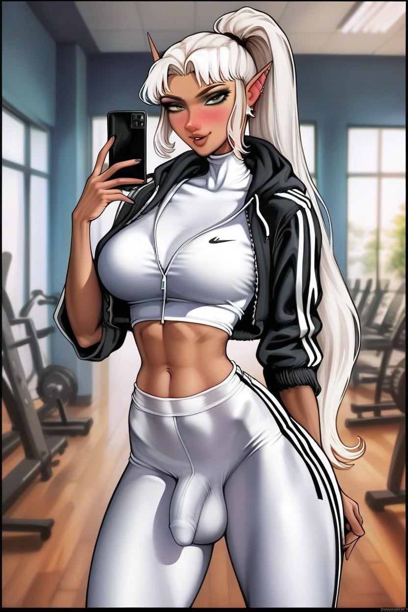 Futanari, Athletic Zip Up Top, Cock Bulge Furry AI Porn
