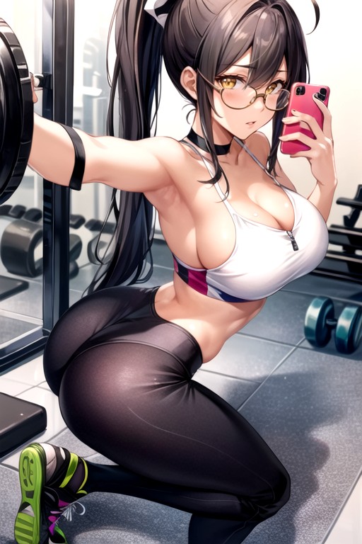 High Details, Sideboobs, High Waist Thick Thong Under White Yoga Leggings Hentai AI Porn