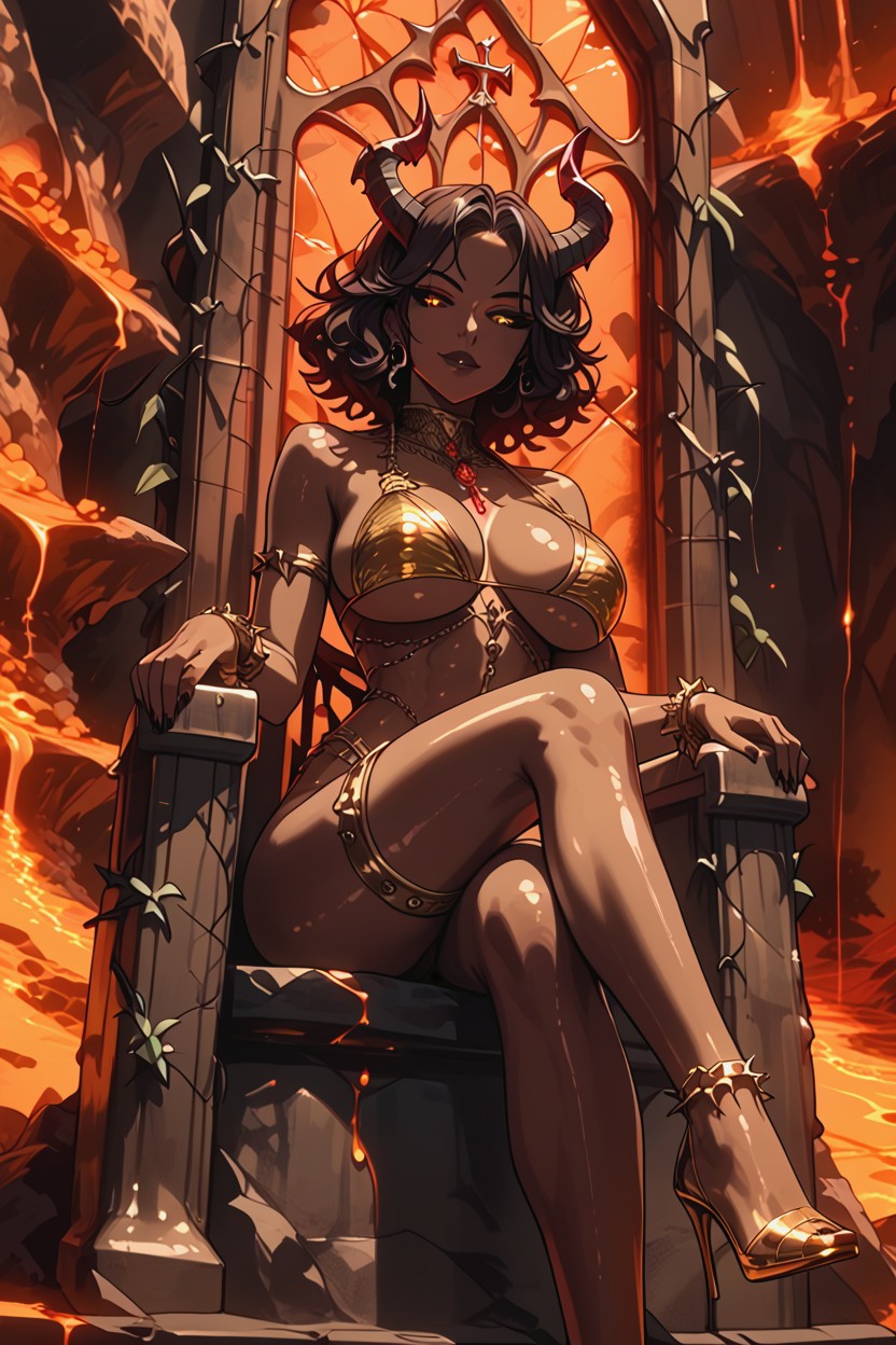 Iron Throne, Devil Horns, Sitting Hentai AI Porn