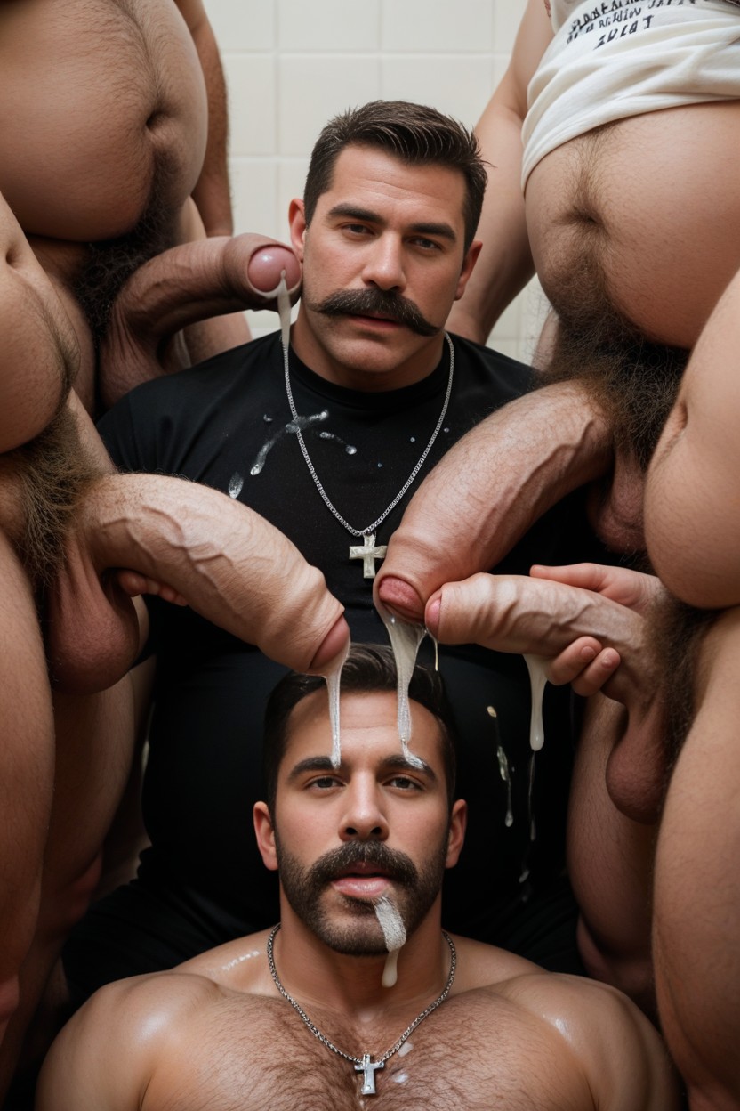 Thick Mustache, Hyper Cum Cum Drool, Stretching Foreskin AI Gay Porn