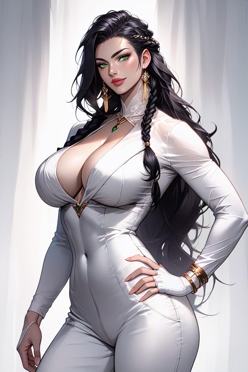 Green Eyes, Confident And Enchanting Expression, Hand On Hips Hentai AI Porn