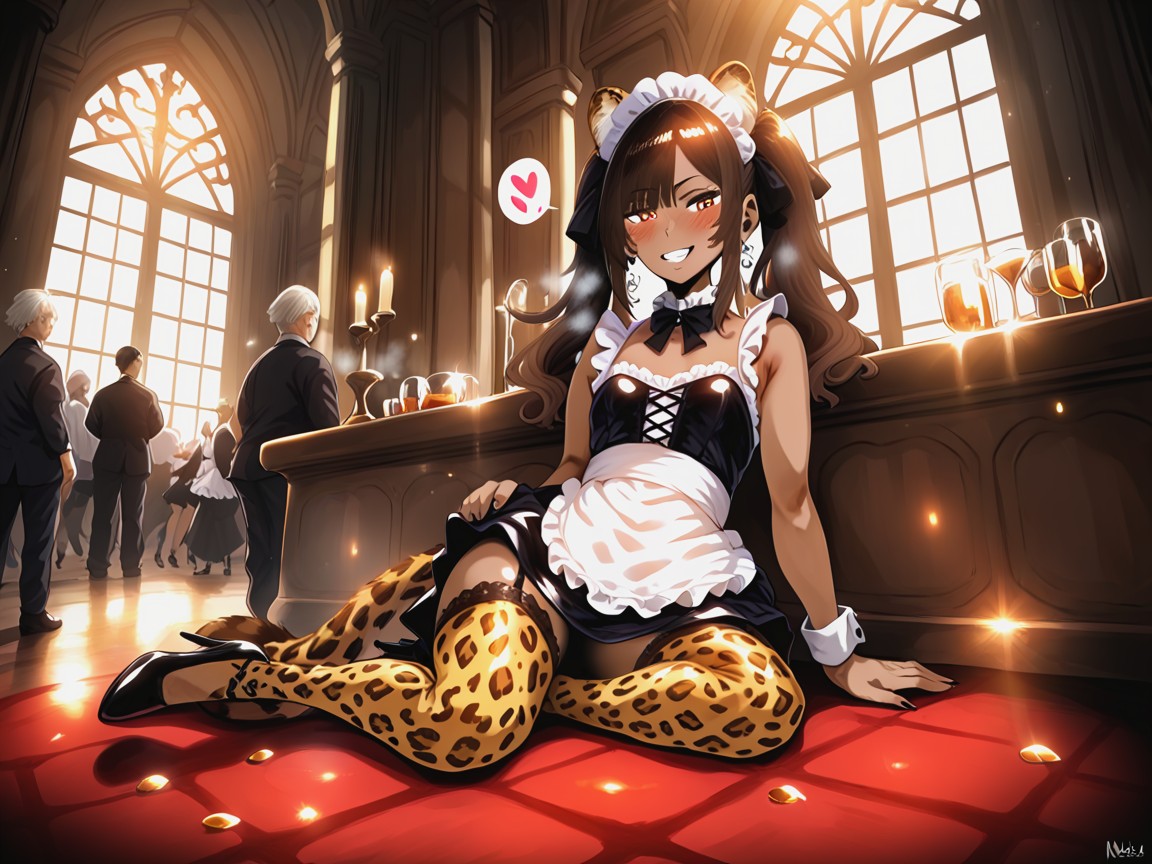 Low Torso Height, Líneas De Rebote, Wearing Leopard Print Maid Clothes Porno latina IA