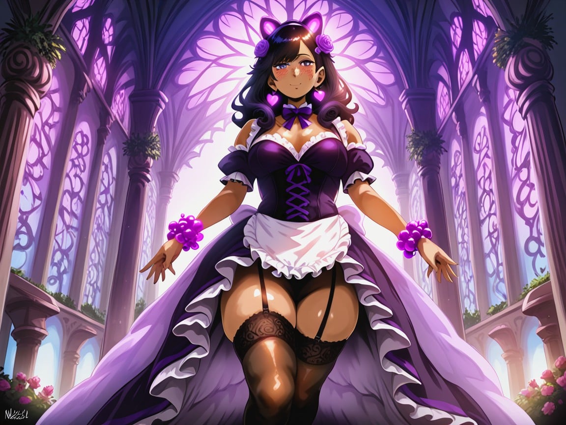 Thick Thighs, Vibrant Saturated Colors, Purple Flowers In Hair Porno latina IA