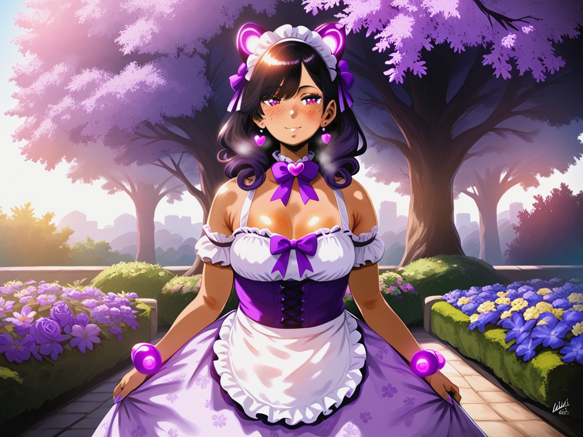 Black Permed Hair, Neon Purple Glowing Beads Around Neck, Glowing Neon Purple Beads On Wrist Porno IA Latina