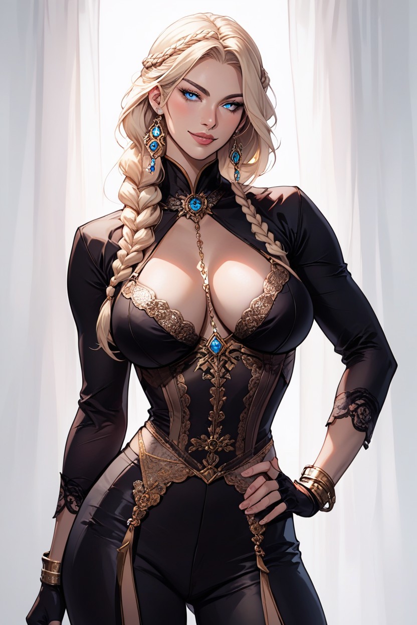 Golden Bracelets, Fingerless Gloves, Voluptuous Female Hentai AI Porn