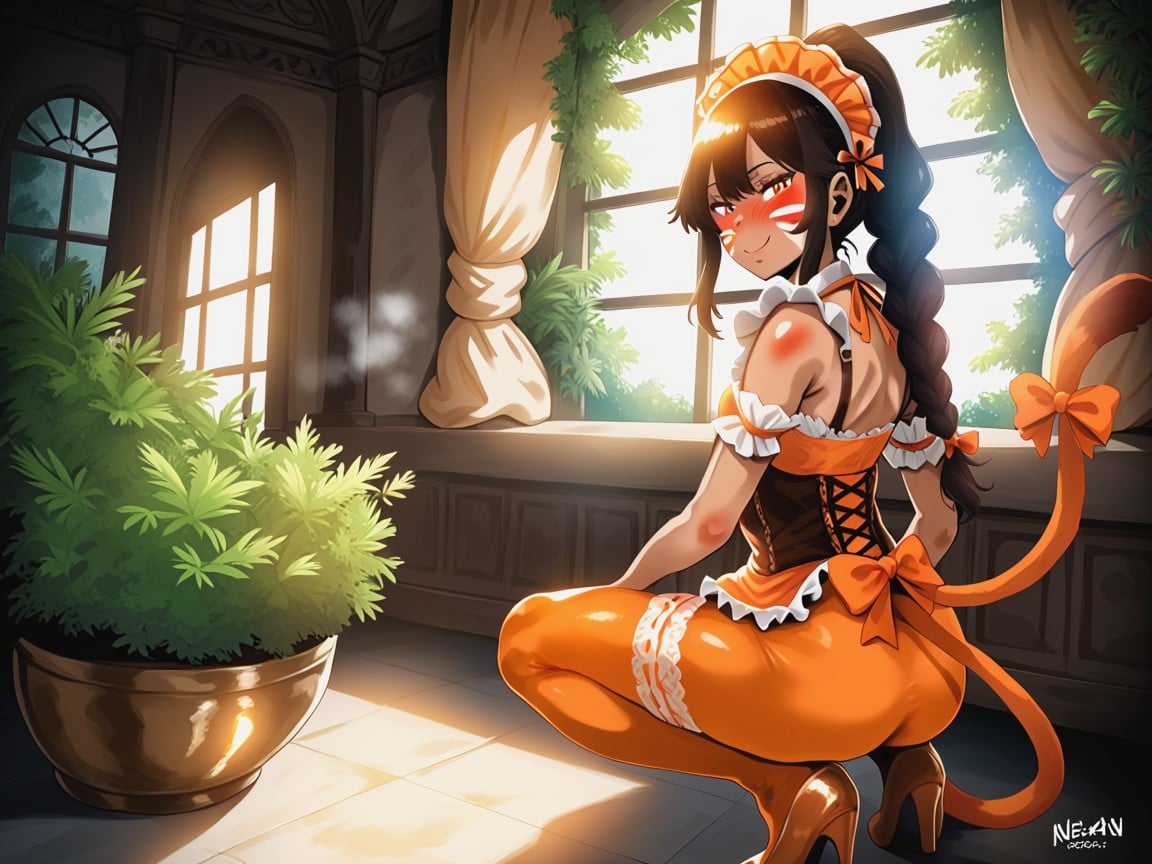 Low Torso Height, Amber Eyes, Corset Latina AI Porn