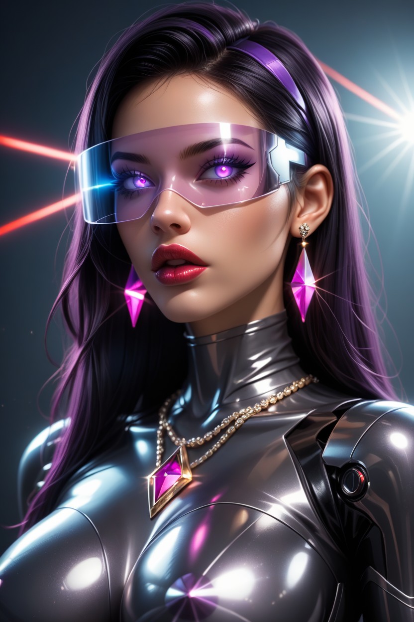 Metallic Latex Catsuit, Platform High Heels, Clit Replaced By Robot Penis Shooting Laser Porno IA latina