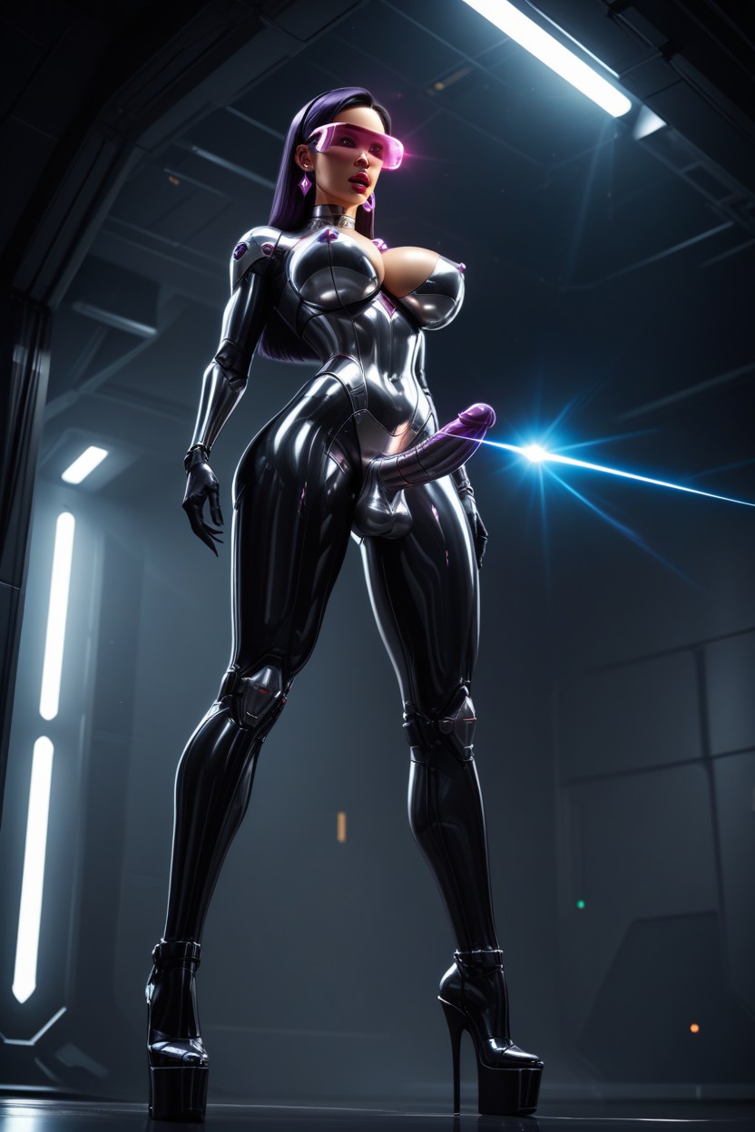 18+, Massive Erect Smooth Metallic Penis Attached To Her Crotch, Clit Replaced By Robot Penis Shooting Laser Porno latina IA