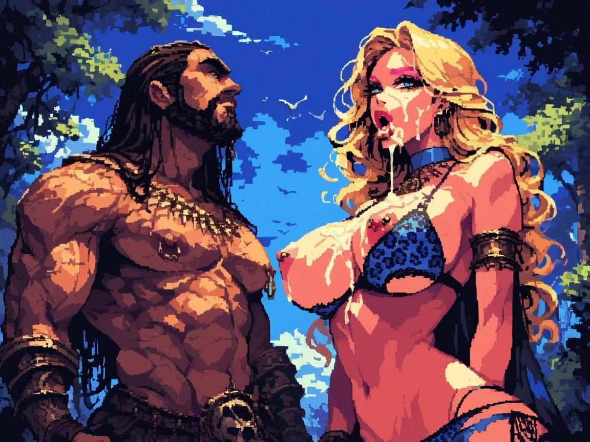Kneeling Woman, Large Amount Of Cum, Cum Dripping Down From Mouth AI Porn